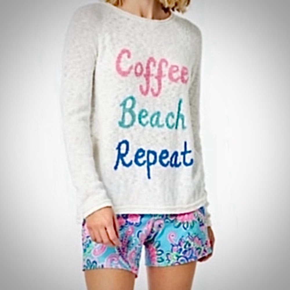 Lilly Pulitzer Danette Sweater Coffee Beach Repeat Graphic Resort White M NWOT - Picture 4 of 12